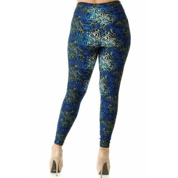 Reg One Size Buttery Soft Blue Tangled Swirl High Waisted Leggings - Picture 2 of 3